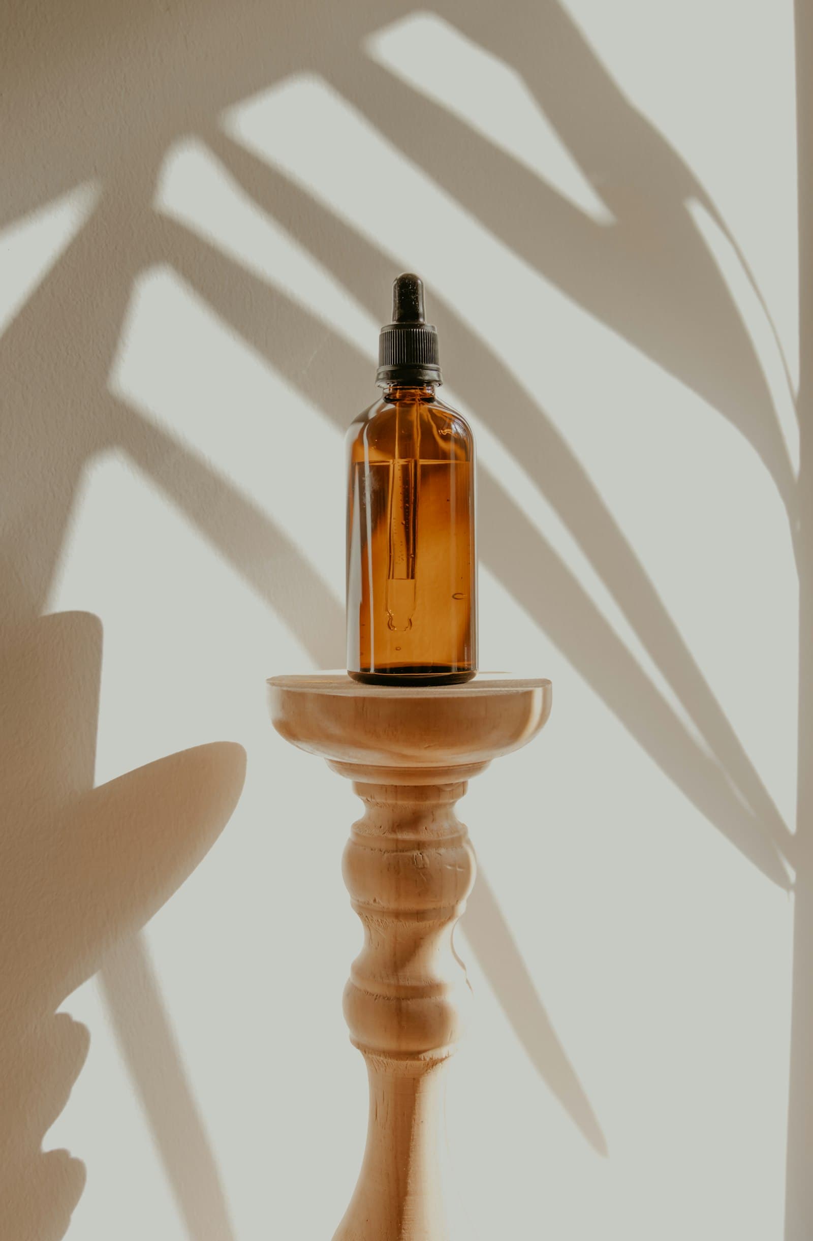 Massage oil on a wooden surface
